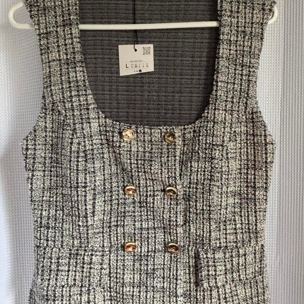 Zara NWT Black & White Tweed Double-Breasted Vest Top - Size Large